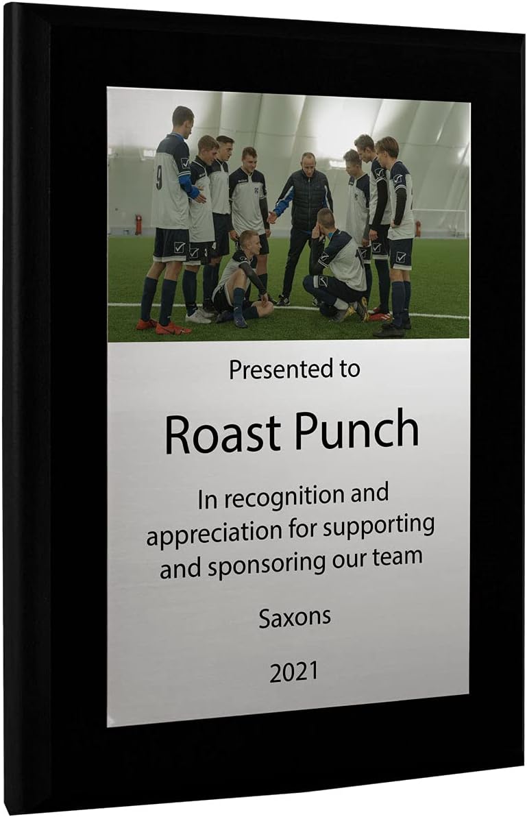 PlaqueMaker Support and Sponsor Team Plaque - Include your Custom Message, Photo and Logo (5 X 7") - Image 1